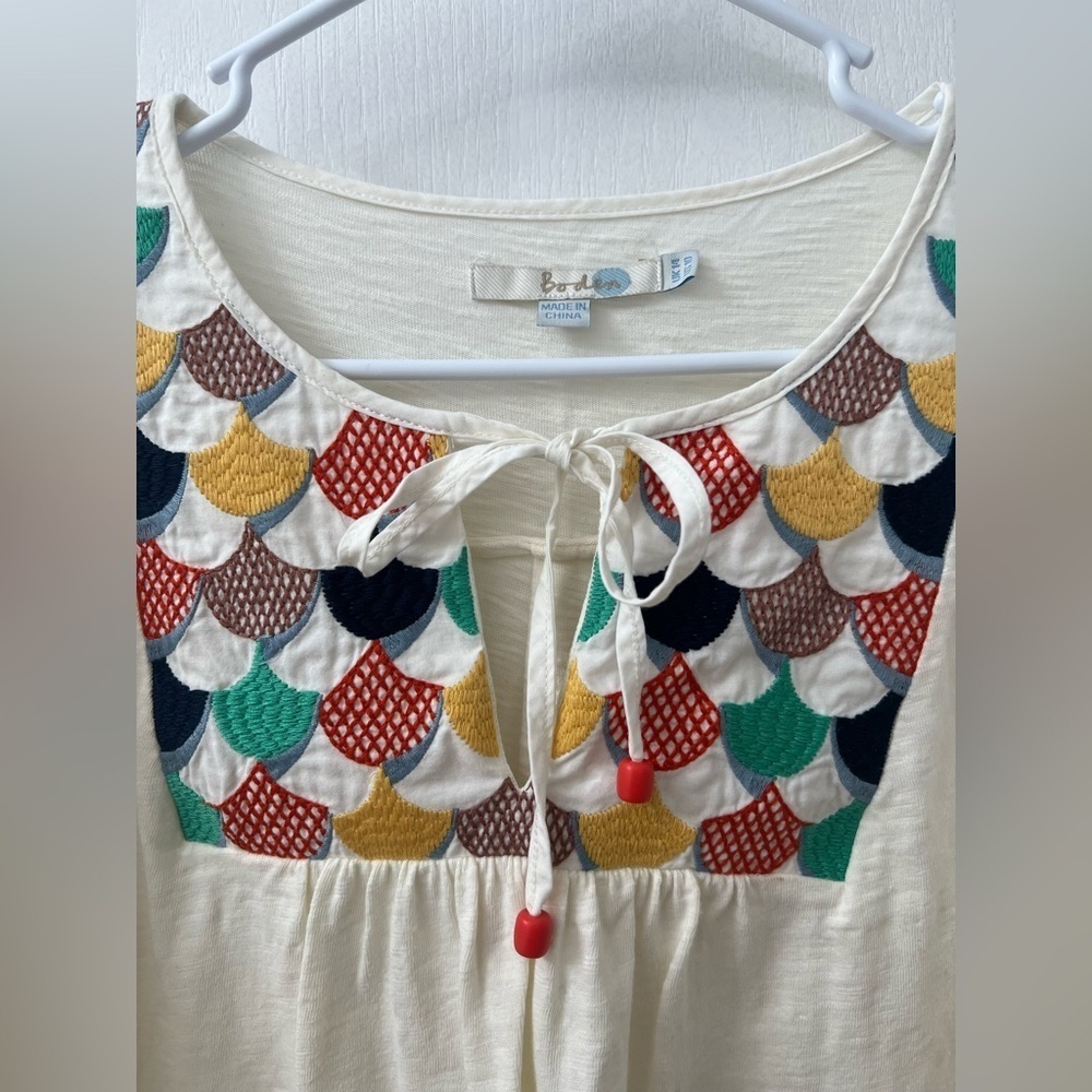 Boden White Tunic Dress with Colorful Embroidery (Size US 10) - Picture 7 of 11